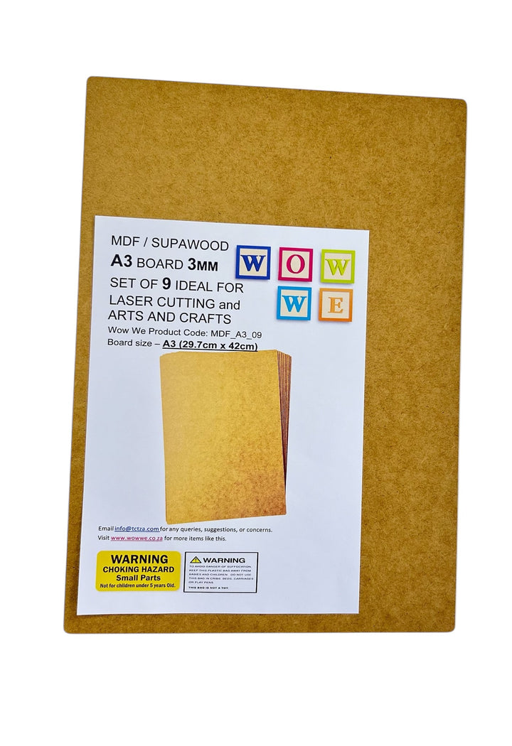 MDF / Supawood | A3 Boards 3mm (29.7cm x 42cm) | Set of 9 (MDF_A3_09)