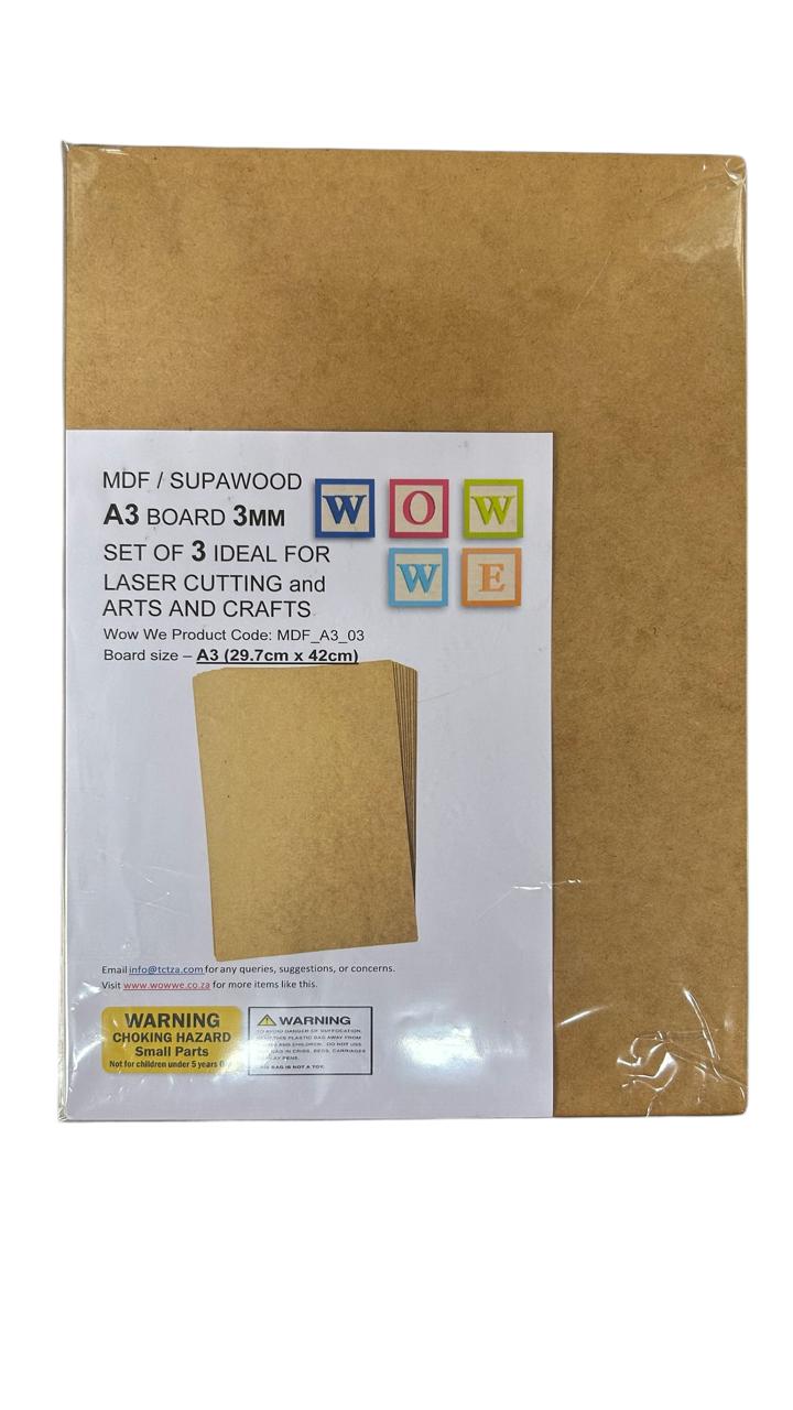 MDF / Supawood | A3 Boards 3mm (29.7cm x 42cm) | Set of 3 (SP_10_A3_03)