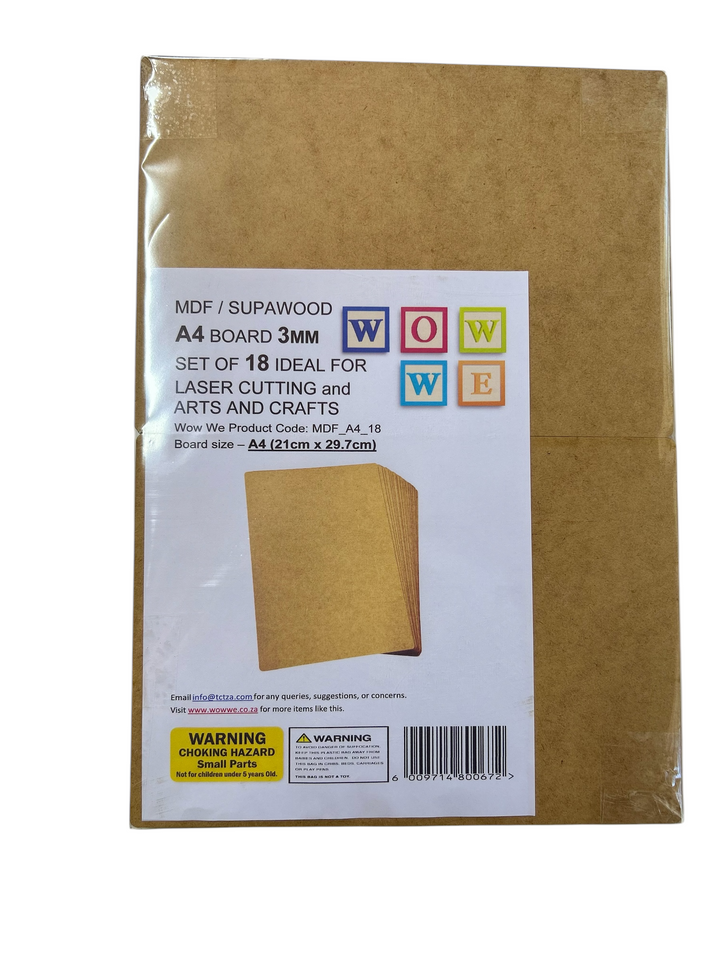 MDF / Supawood | A4 Boards 3mm (21cm x 29.7cm) | Set of 18 (MDF_A4_18)
